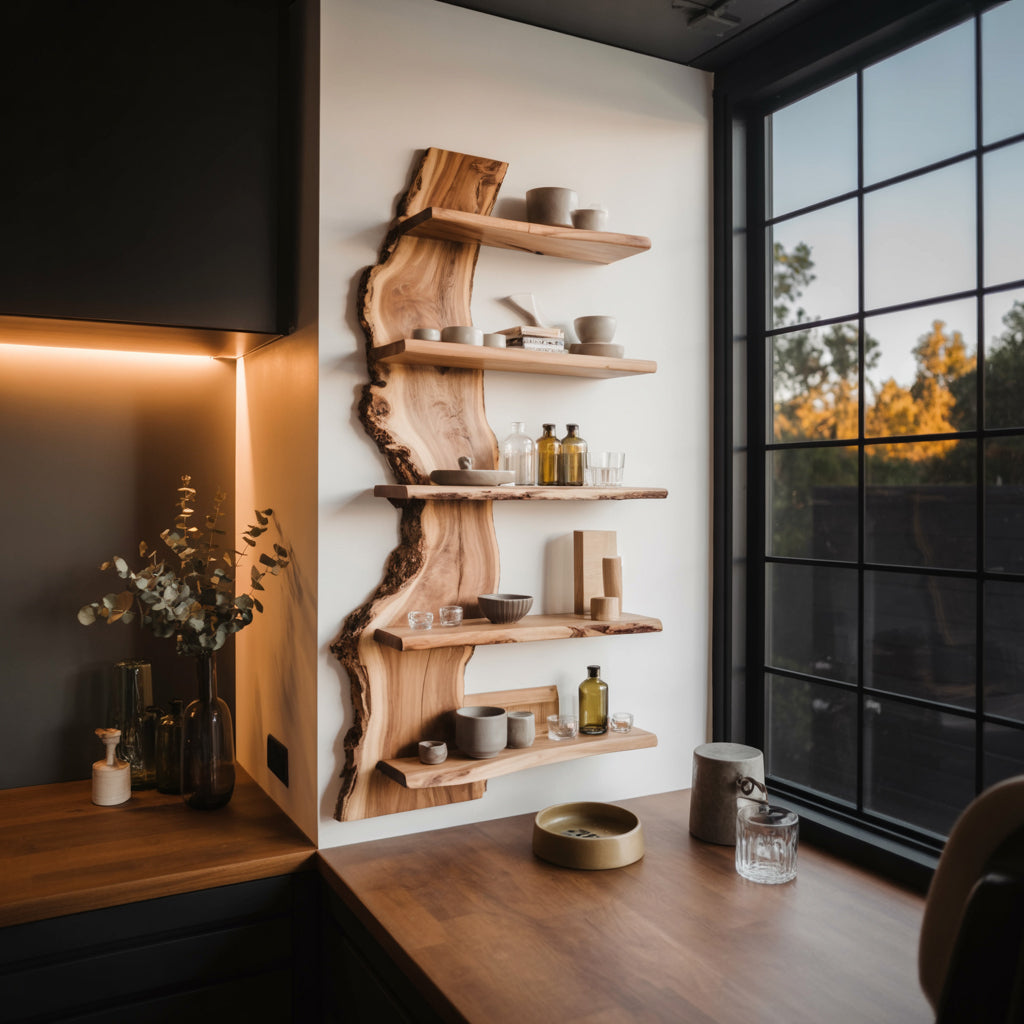 Modern Live Edge Floating Shelf For Kitchen