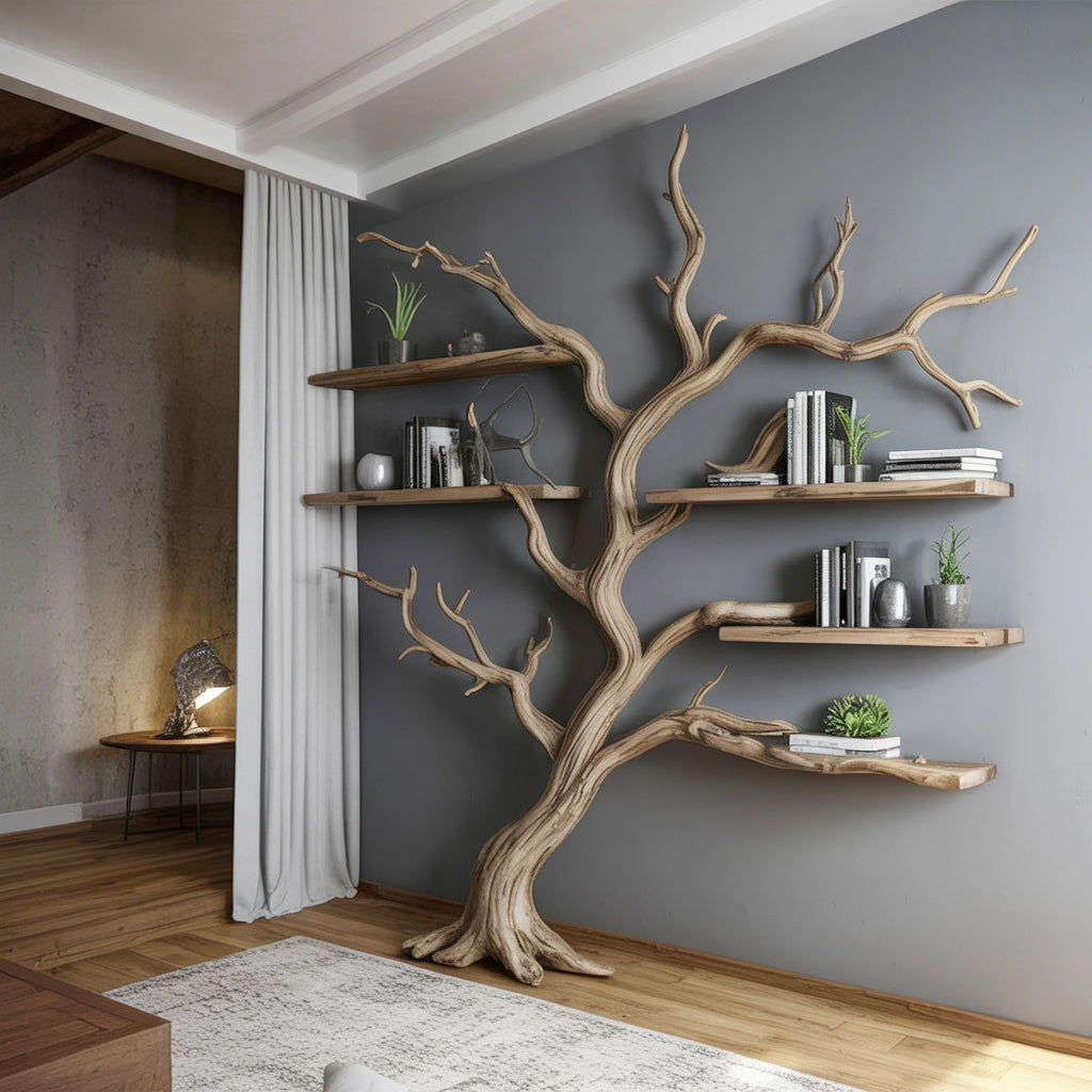 Tree Branch Wall Shelf – Artistic Wooden Bookshelf for Living Room