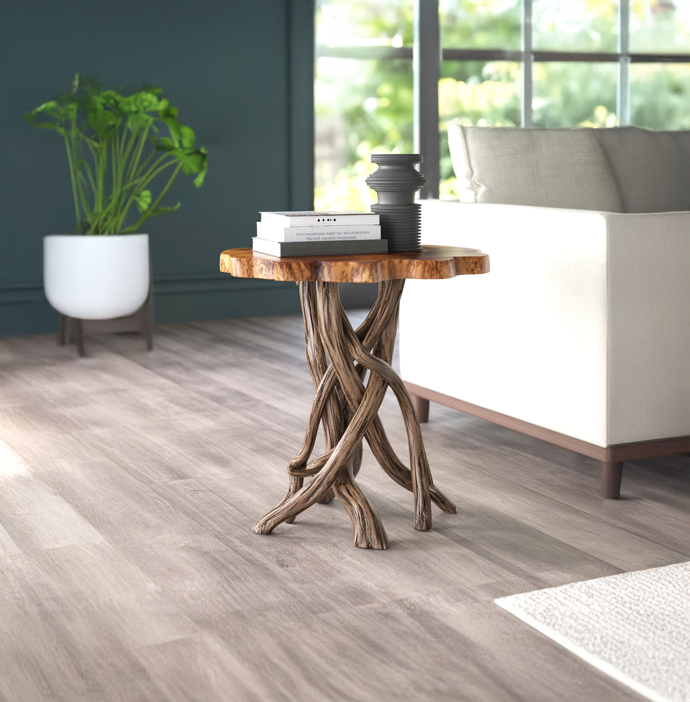 Handcrafted Rustic Wood End Table – Natural Solid Wood Accent Table