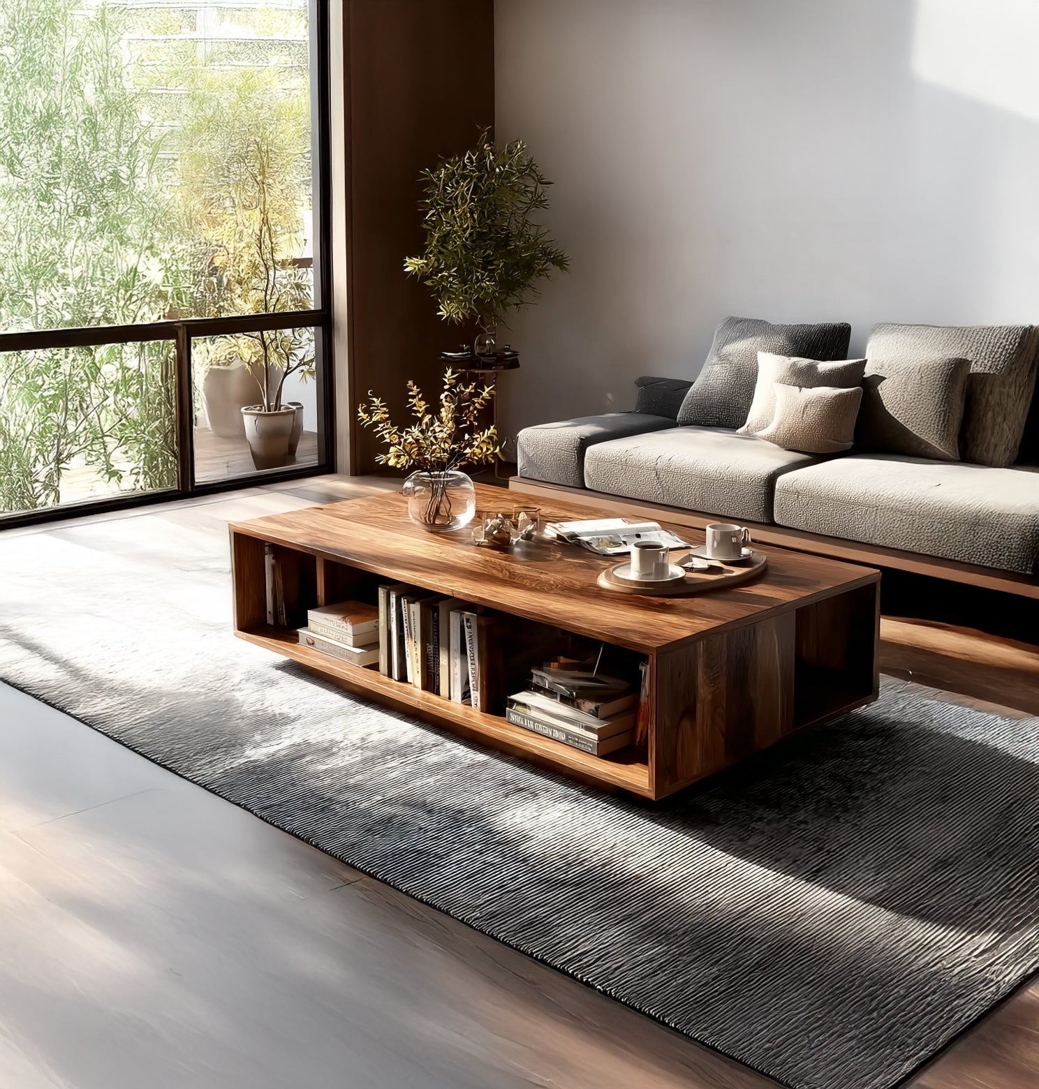 Handmade Boho Wood Coffee Table: Solid Wood Modern Design