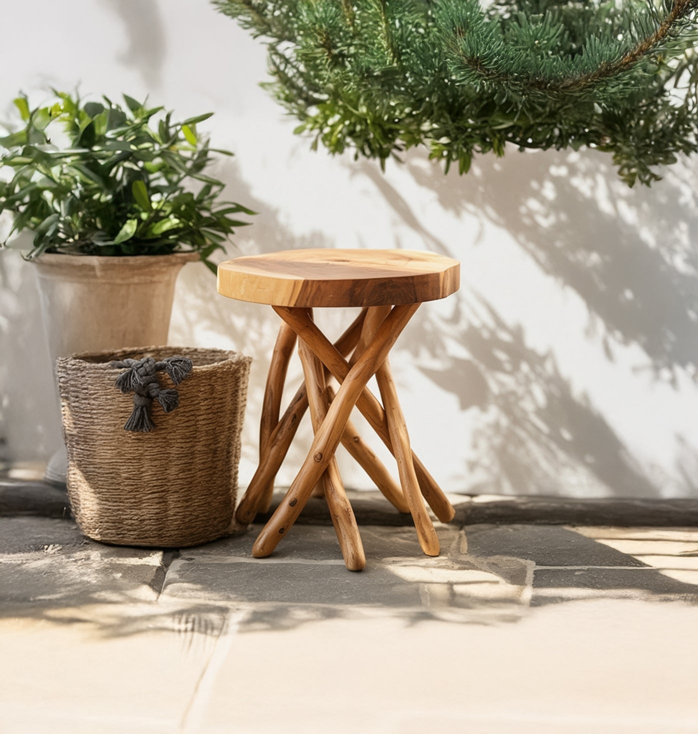 Rustic Wood End Table – Handcrafted Natural Driftwood Side Table, Boho Farmhouse Decor
