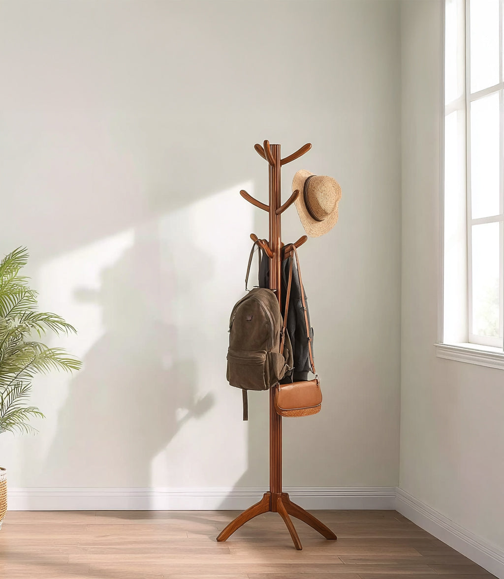 Solid Wood Coat Rack with 10 Hooks – Vintage Wall Mounted Coat Hanger, Hat Rack, Clothes & Towel Storage Rack