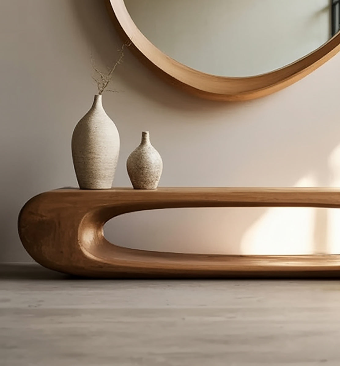 Handmade Irregular Wood Mirror – Mid Century Modern Wall Mirror