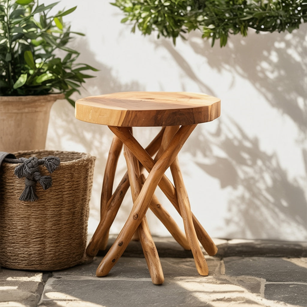 Rustic Wood End Table – Handcrafted Natural Driftwood Side Table, Boho Farmhouse Decor