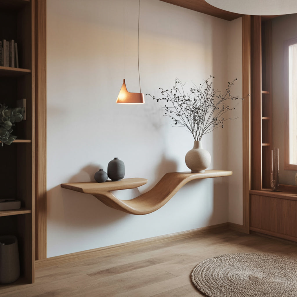 Rustic Wavy Floating Shelf Live Edge Decorative For Living Room