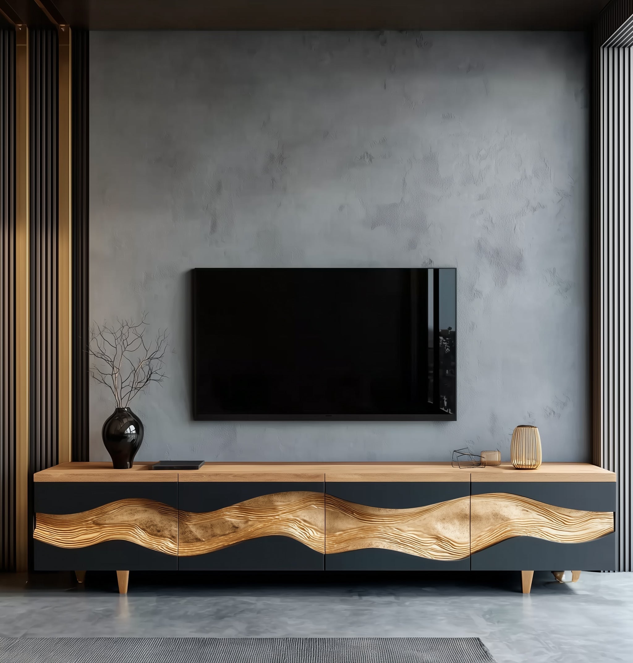 Farmhouse TV Console – Handmade Rustic Solid Wood TV Cabinet, Custom Antique Stand