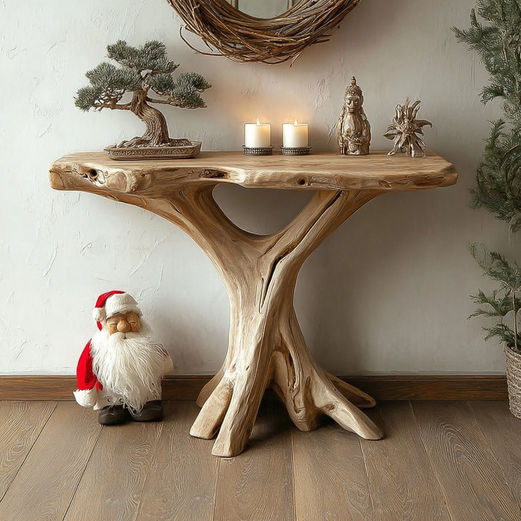 Rustic Tree Root Console Table – Handmade Live Edge Hallway Table for Cabin & Farmhouse