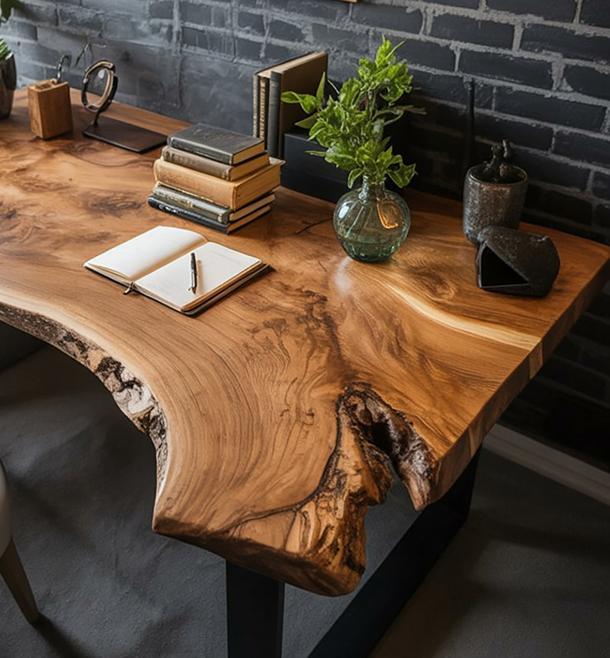 Rustic Live Edge Wooden Desk for Home Office – Natural Wood Desk