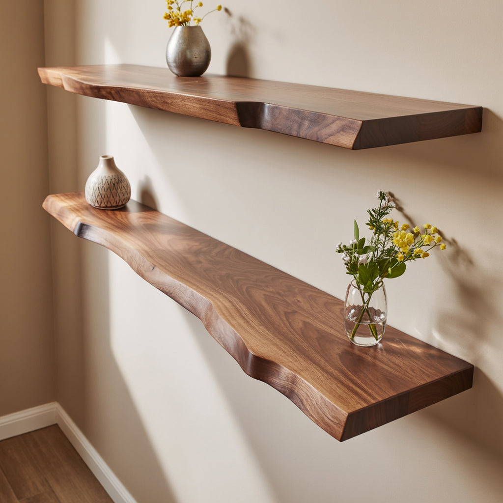 Solid Wood Live Edge Floating Shelf – Rustic Wall Decor for Living Room & Kitchen