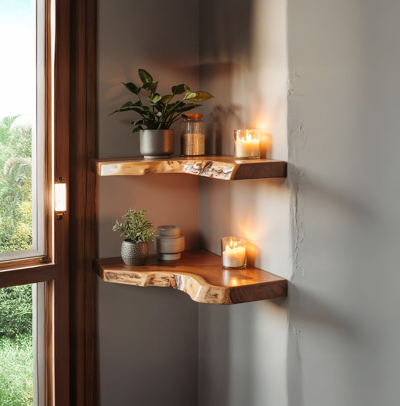 Live Edge Wood Corner Shelf - Handmade Floating Shelf