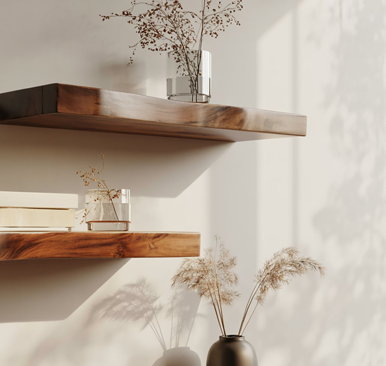 Solid Wood Live Edge Floating Shelf – Rustic Wall Decor for Living Room & Kitchen