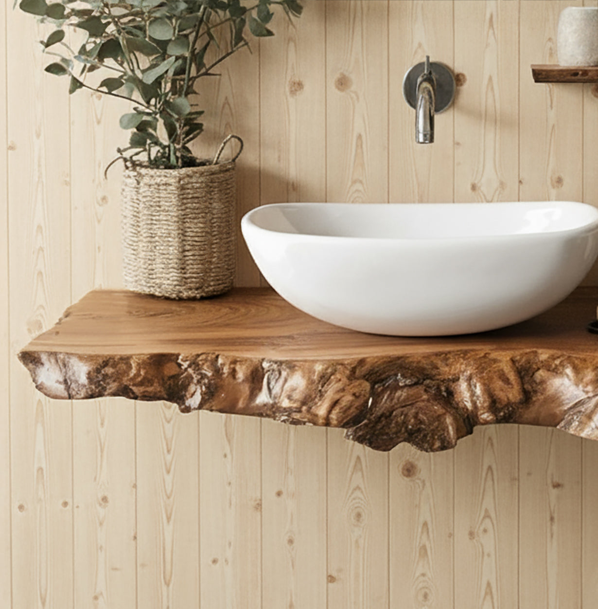 Handmade Live Edge Floating Vanity Shelf – Rustic Wall Mounted Bathroom Shelf
