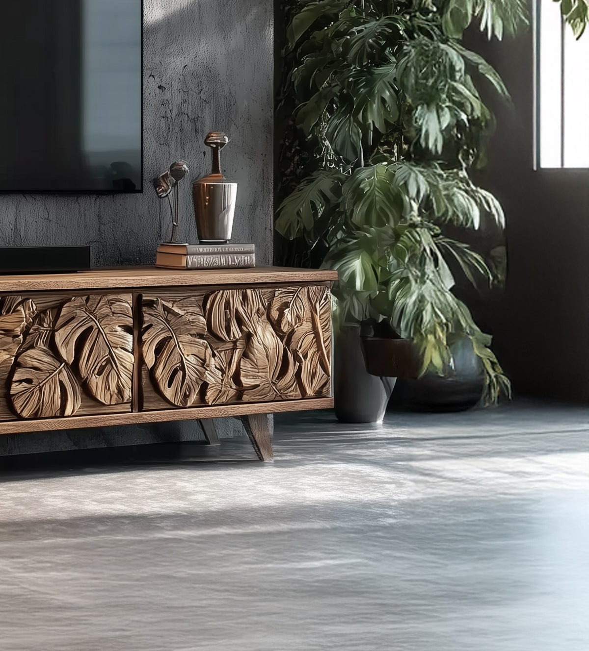 Retro Low Wooden TV Cabinet – Solid Wood Wabi-Sabi Sideboard, Custom Handmade Furniture