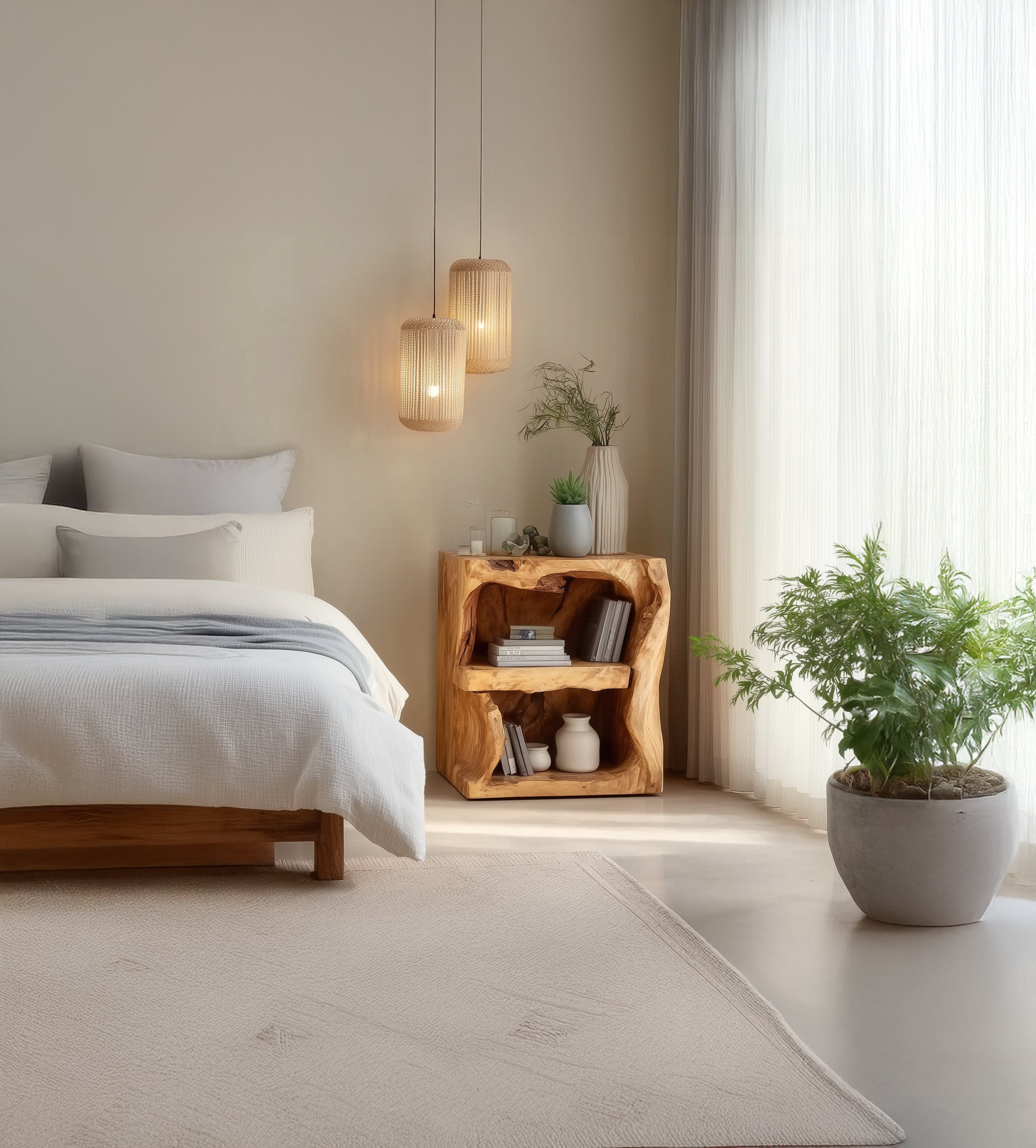 Handmade Nightstand with Drawer – Rustic Natural Wood Bedside Table for Bedroom