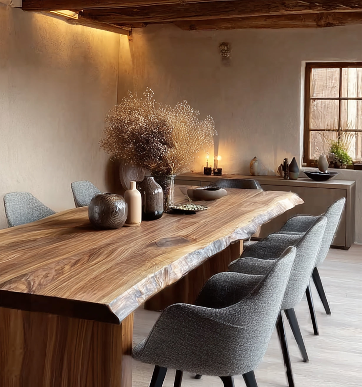 Handmade Live Edge Walnut Dining Table – Solid Wood Farmhouse Table with Natural Finish