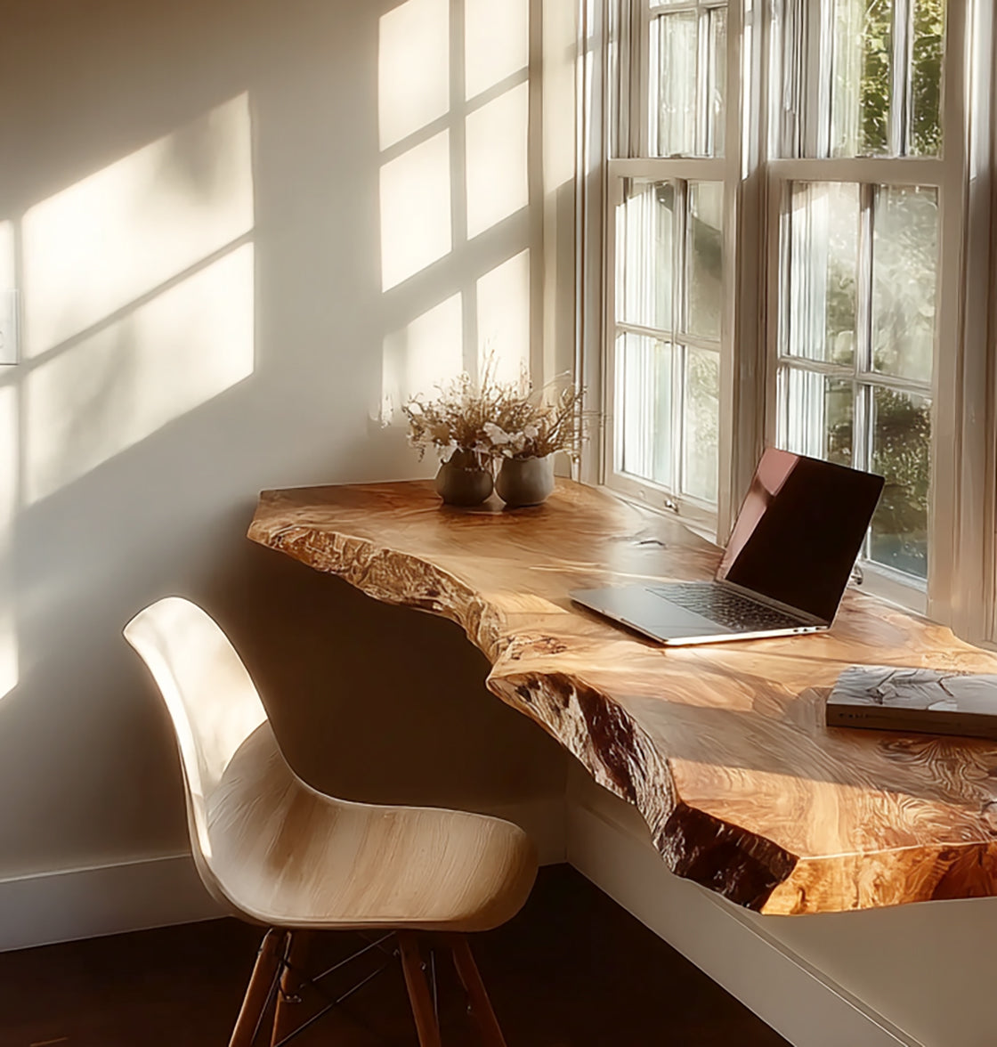 Handcrafted Live Edge Floating Desk – Natural Solid Wood Wall Desk for Home Office