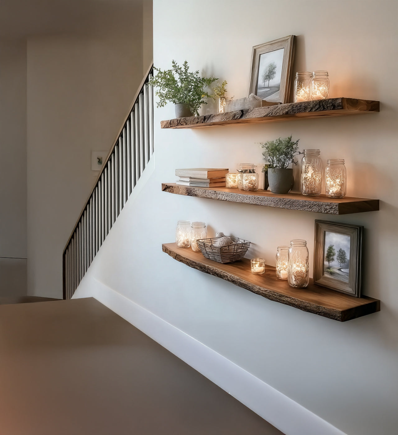 Handmade Live Edge Floating Shelves – Solid Wood Rustic Wall Display