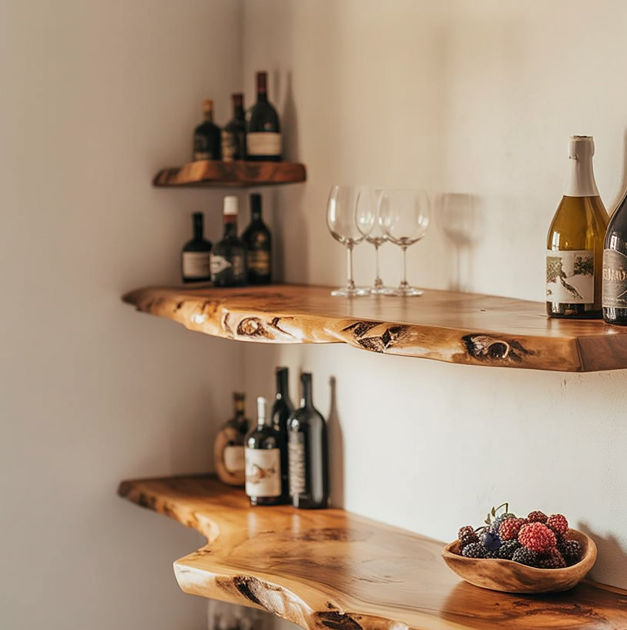 Live Edge Floating Corner Wall Shelves – Wooden Home Decor