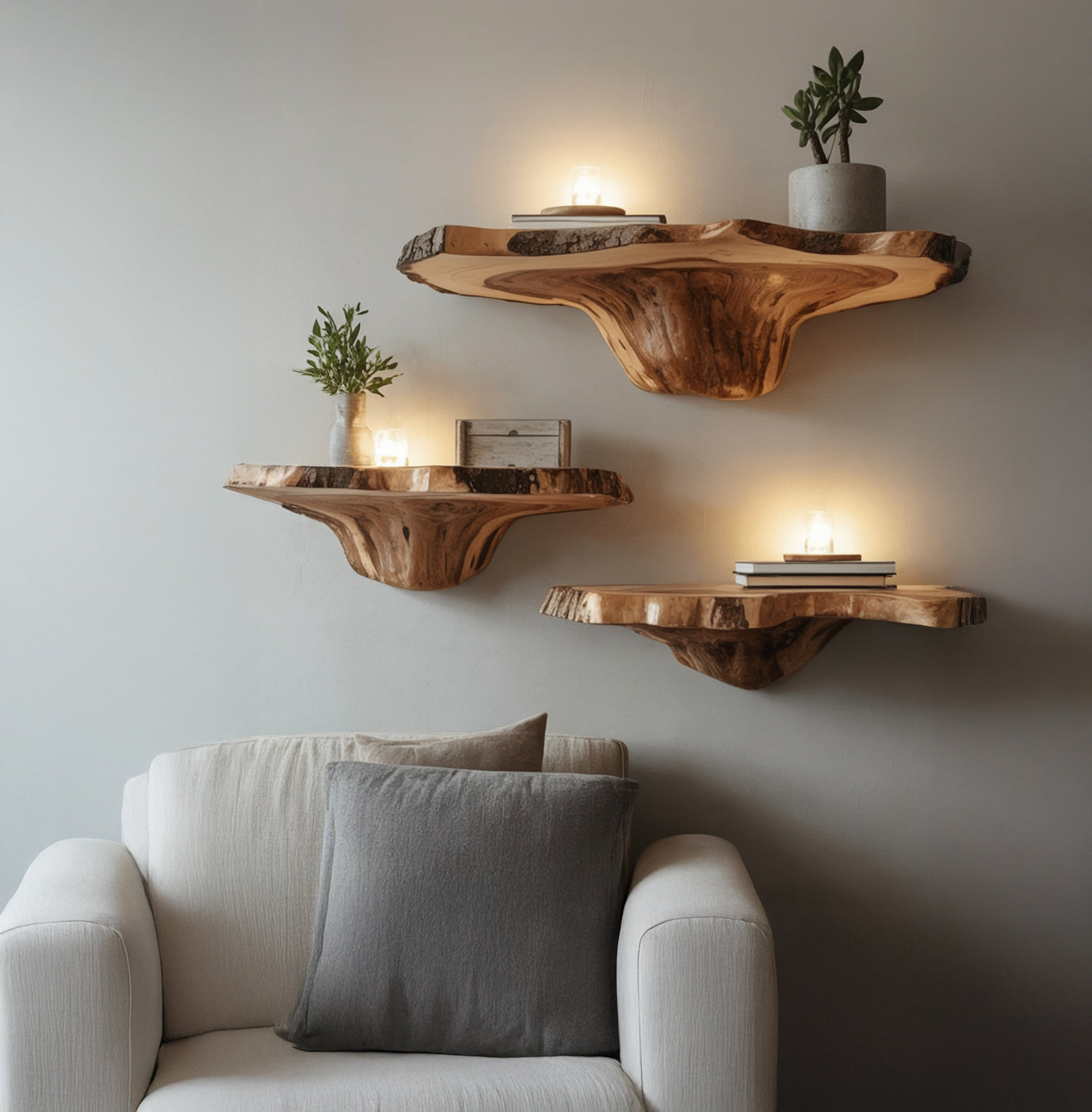 Handcrafted Rustic Mushroom Floating Shelf – Live Edge Wooden Wall Decor