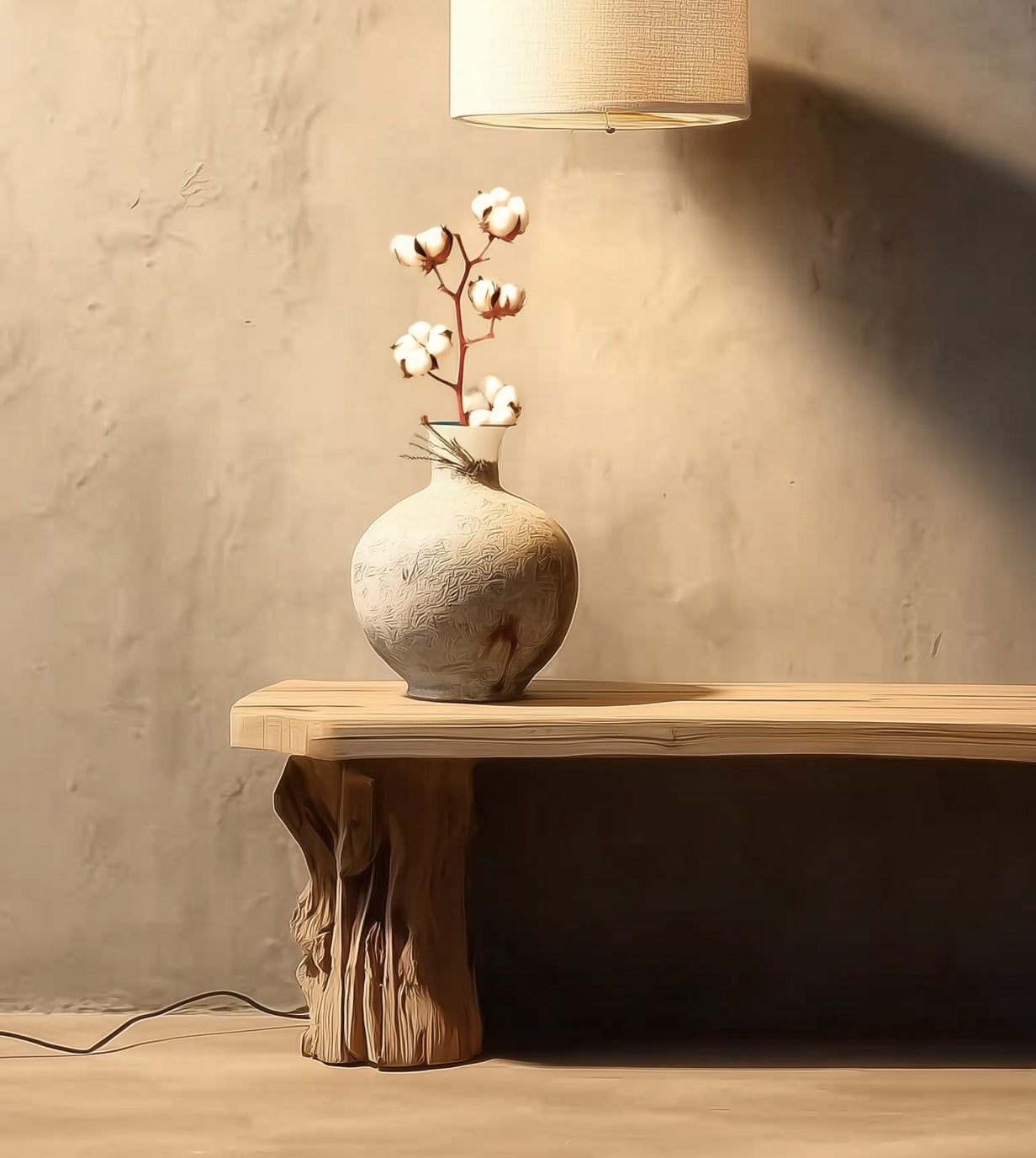 Rustic Driftwood Lamp – Handmade Tree Branch Floor Lighting with Fabric Shade, Unique Natural Wood Home