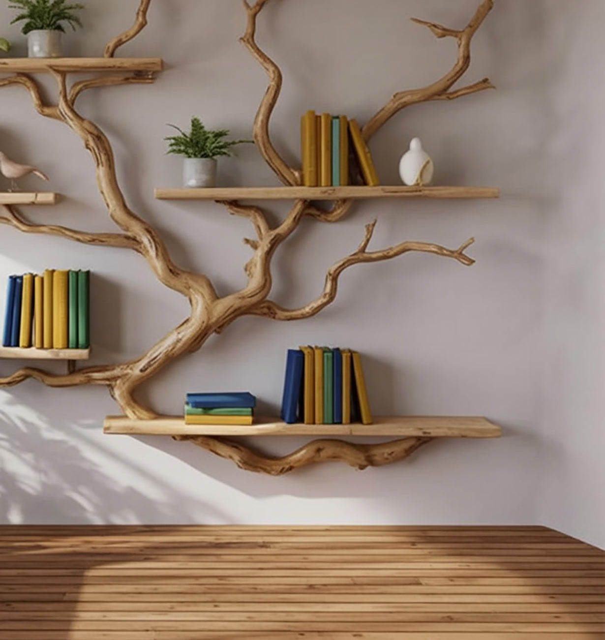 Handmade Tree Book Shelf – Sculptural Wooden Wall Bookshelf