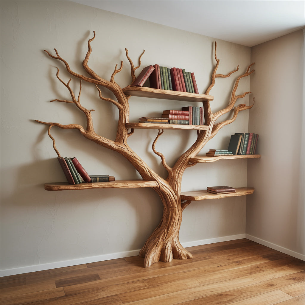 Driftwood Tree Bookshelf | Branch Floating Wall Shelf | Rustic Wooden Bookcase
