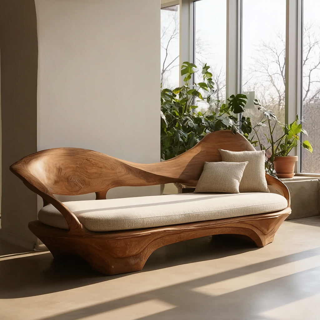 Handcrafted Live Edge Solid Wood Sofa – Natural Wood Frame Design