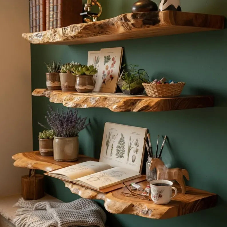 Handmade Live Edge Wood Wall Shelves – Rustic Natural Floating Shelves