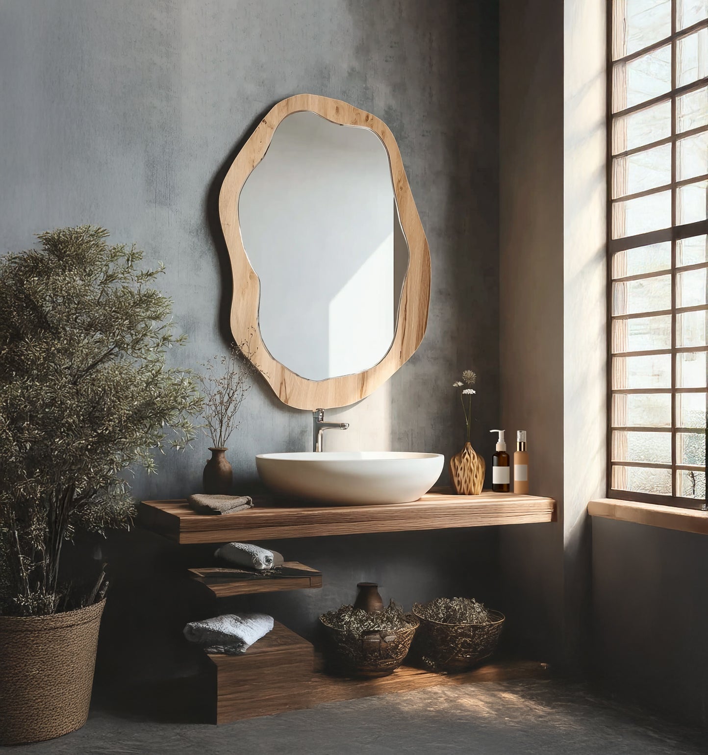 Modern Handmade Live Edge Wood Mirror – Decorative Wall Mirror for Living Room, Bathroom or Vanity