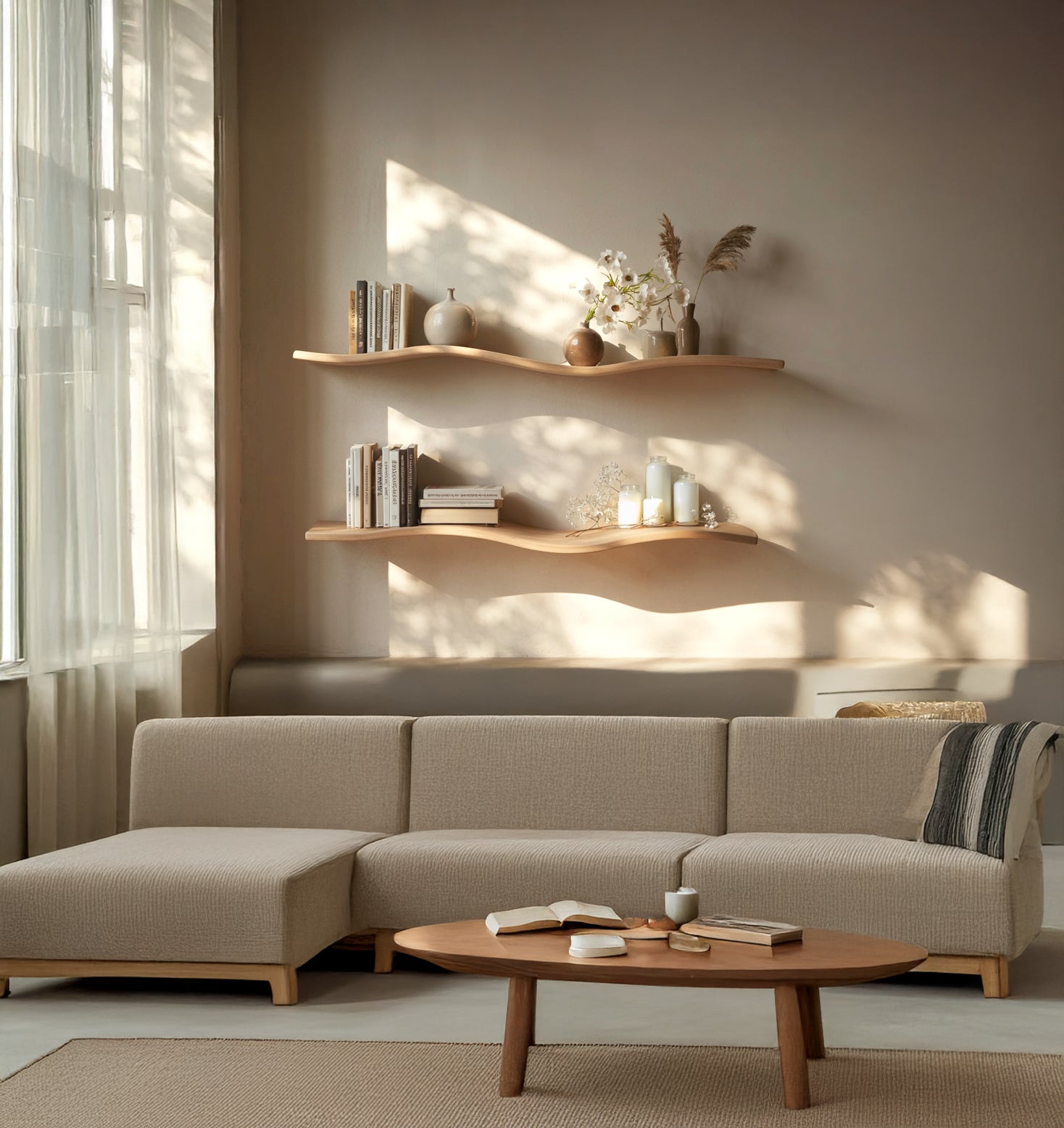 Handcrafted Wavy Rustic Wooden Shelf – Mid-Century Bookcase, Home Décor & Gift