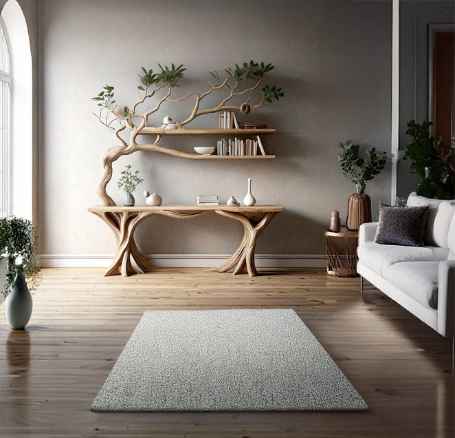 Handmade Rustic Console Table with Tree Branch Bookshelf – Live Edge Farmhouse Entryway Table, Natural Wood