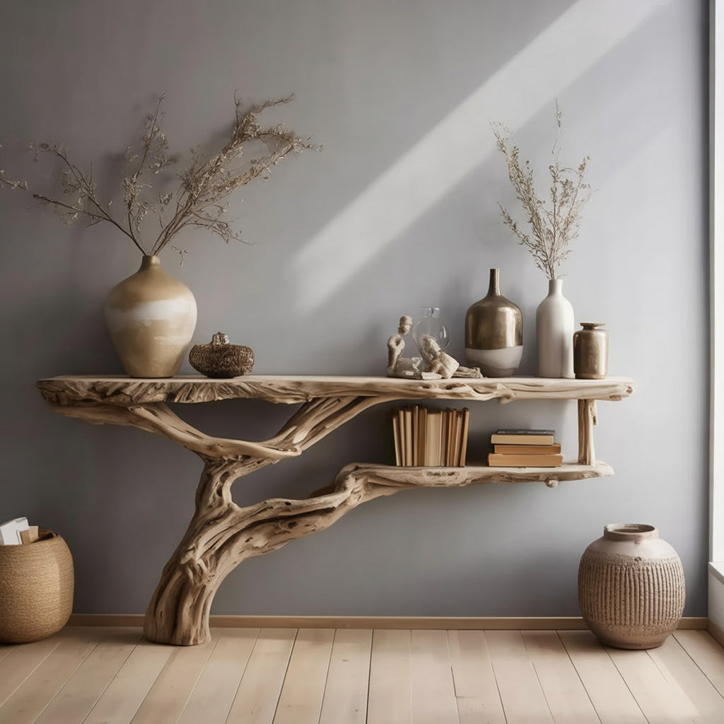 Natural Wood Branch Console Table – Handmade Sculptural Entryway Furniture