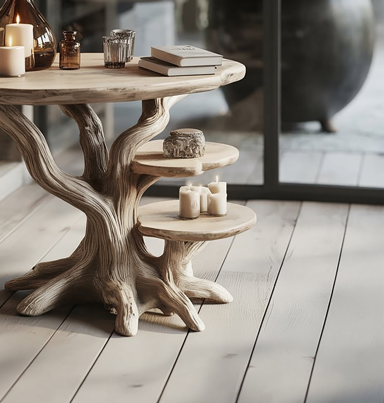 Handmade Solid Wood End Table, Tree Base Side Table, Rustic Home Decor