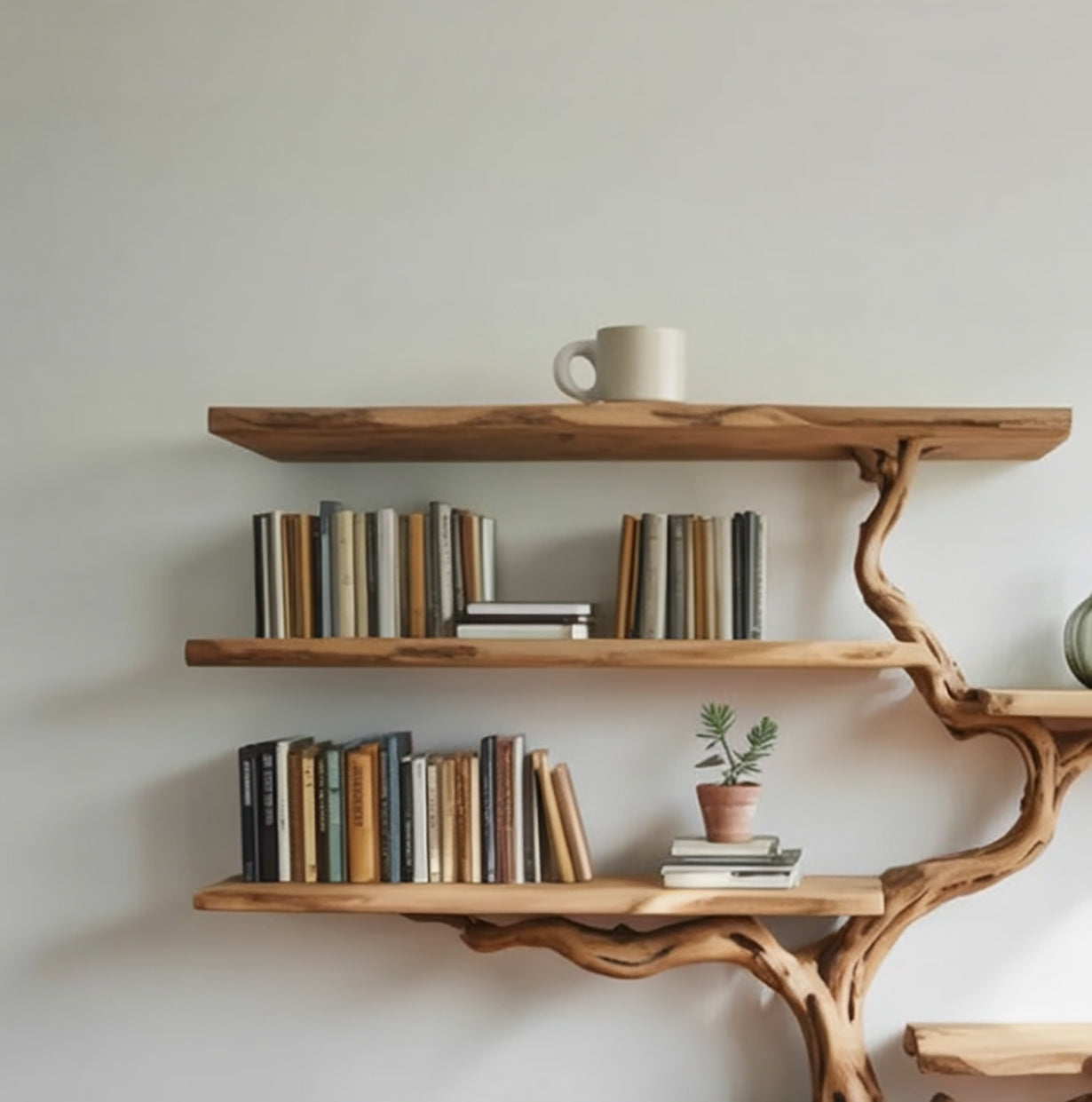 Tree Branch Floating Bookshelf – Solid Wood Wall Mounted Entryway Shelf