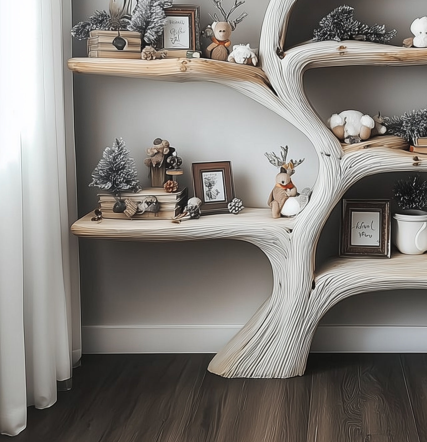 Montessori-Inspired Tree Bookshelf – Handmade Wooden Wall Shelf for Kids Room