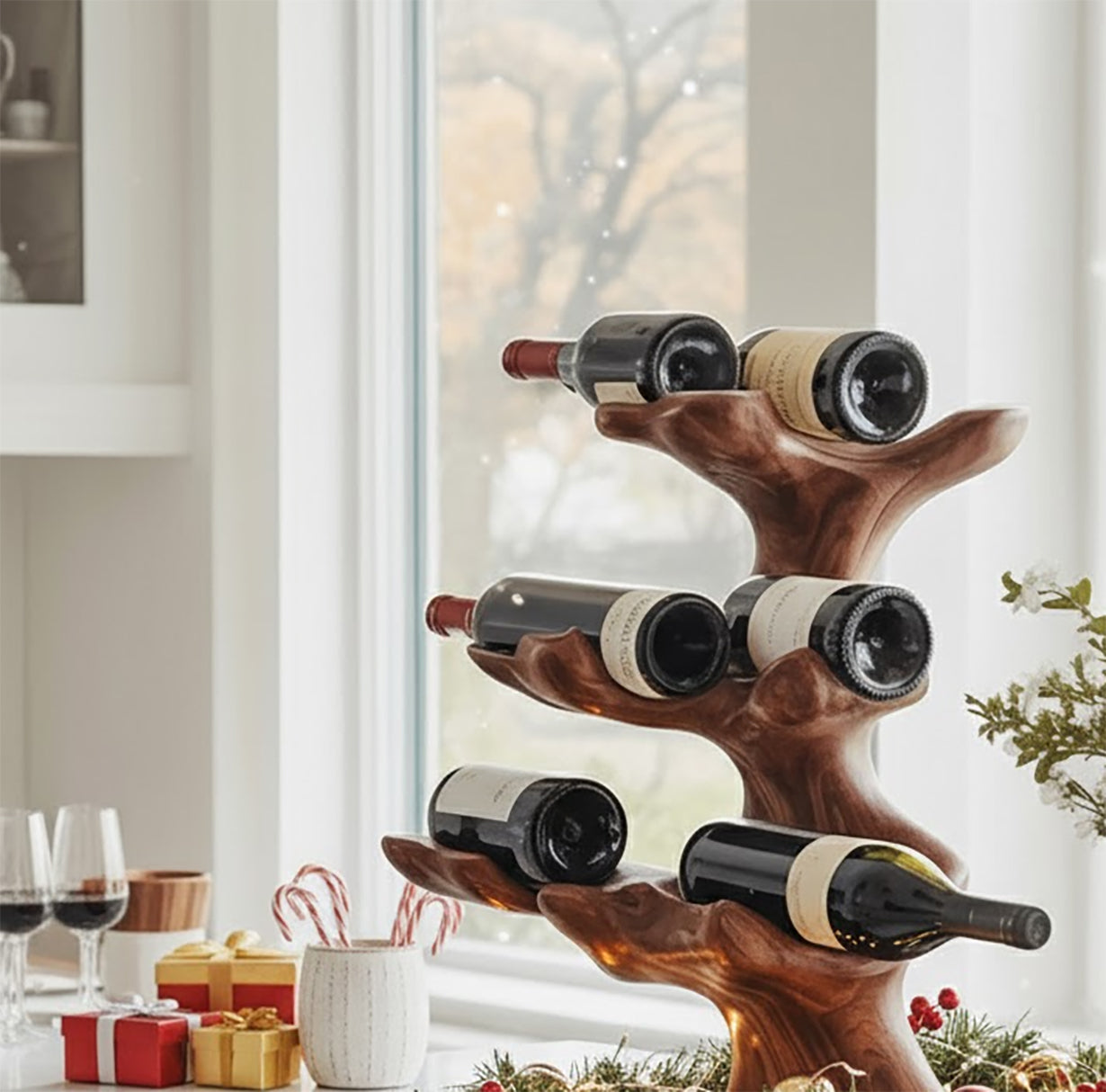 Christmas Tree Wine Rack – Handmade Rustic Wooden Wine Holder