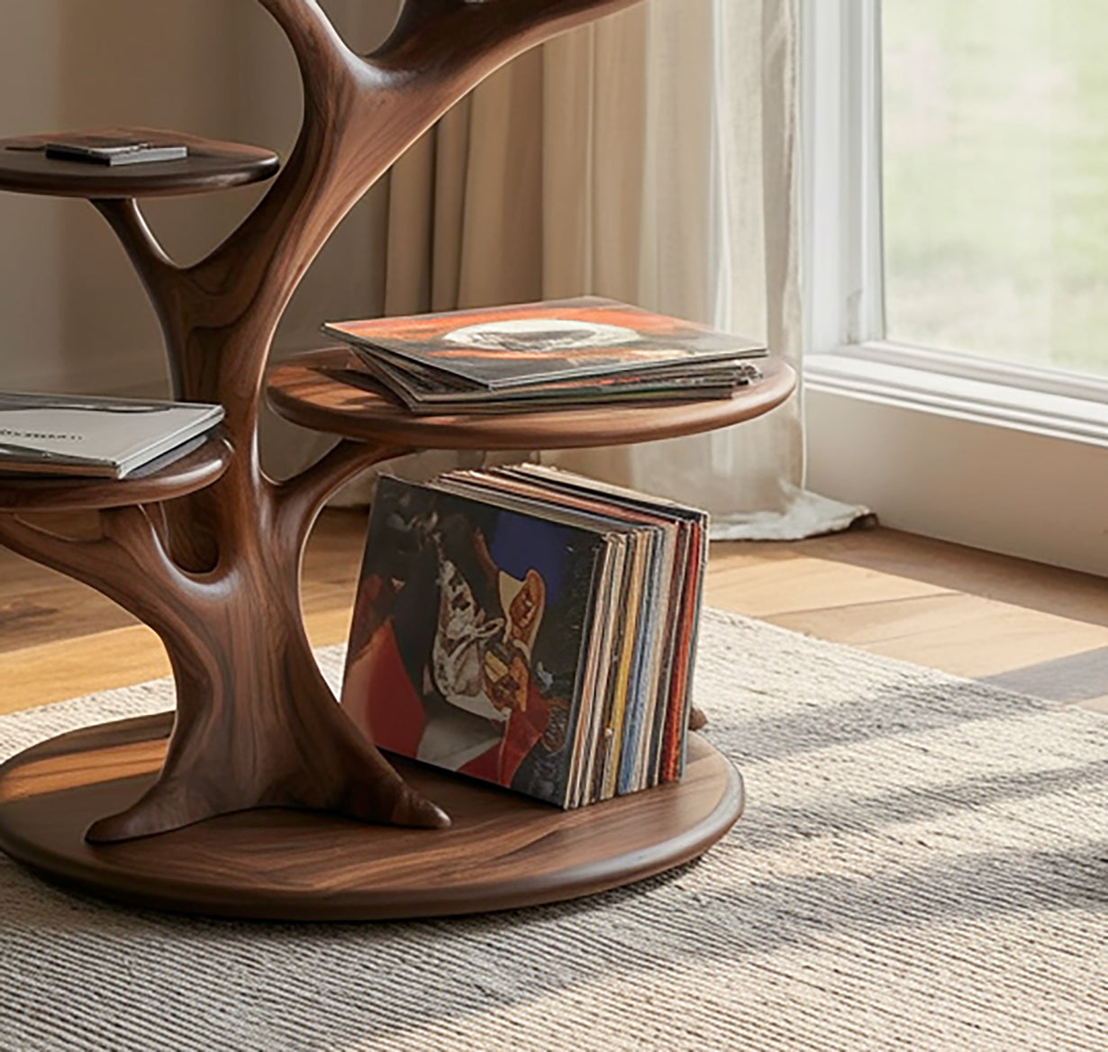 Handcrafted Wooden Record Player Stand – Artistic Vinyl Turntable Table