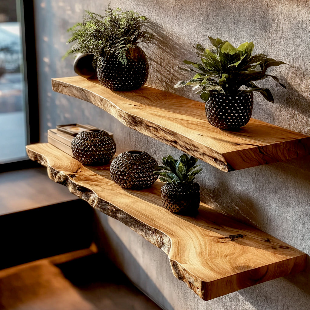 Handmade Modern Wood Shelves – Natural Live Edge Floating Wall Shelf