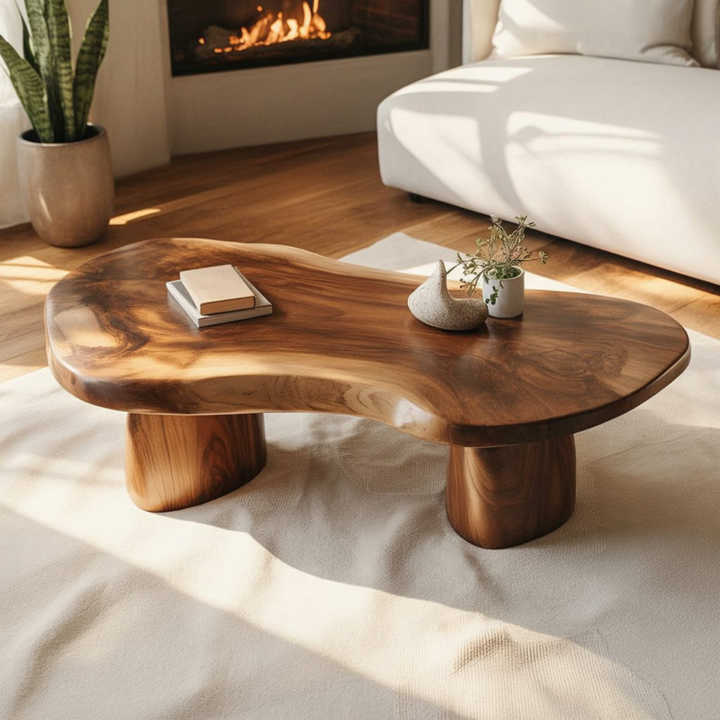 Handcrafted Solid Wood Coffee Table – Organic Sculptural Modern Living Room Table